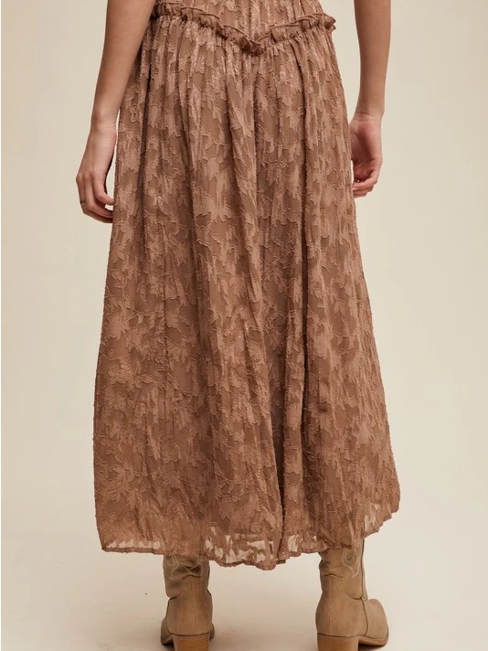 Listicle Tiered Maxi Skirt in Brown - Picture 2 of 6